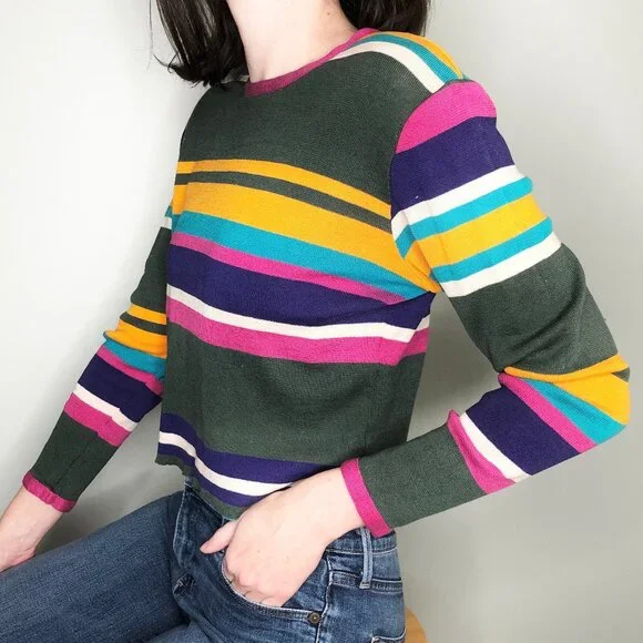 Vintage Missoni Knit Sweater Cropped Distressed Long Sleeve Blouse Top Shirt - Picture 3 of 8